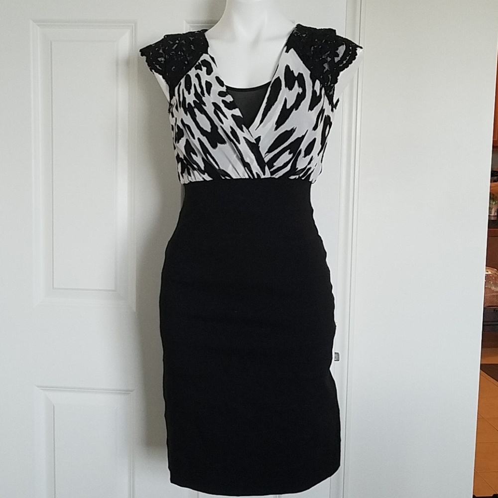 Nicole Miller Black and White Animal Print Dress